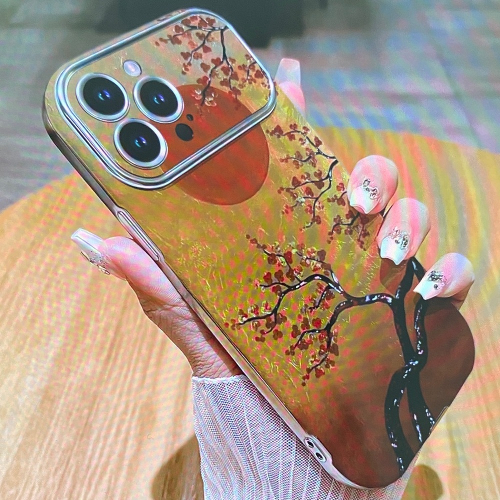 Clear Sakura Tree Phone Case - Pink & Gold Design
